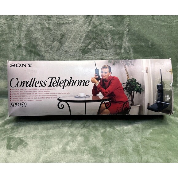 Rare Vintage Sony Cordless Telephone SPP-150 Blk UNTESTED for Parts OG Box Info - Picture 1 of 13